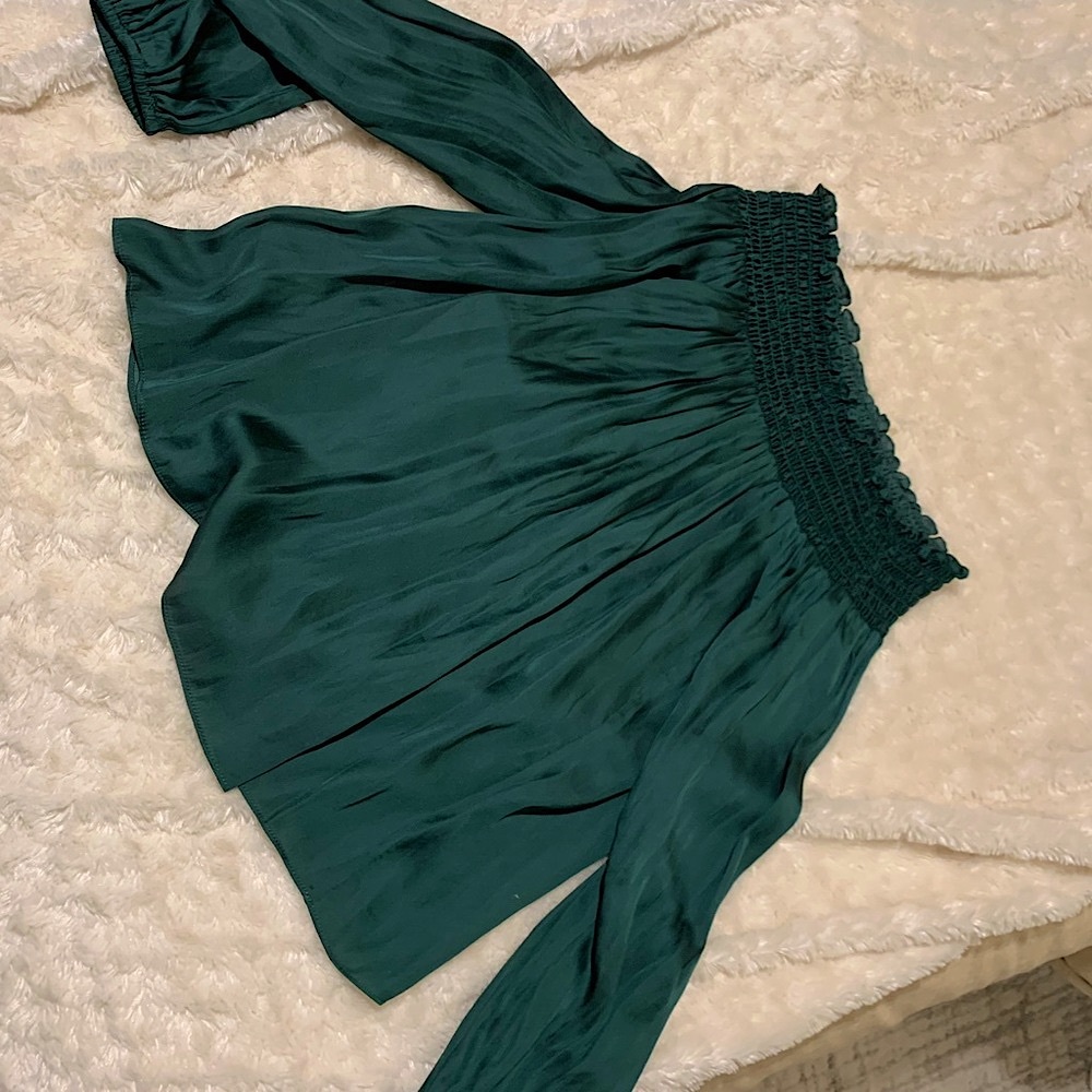 BCBG Forest green off shoulder blouse